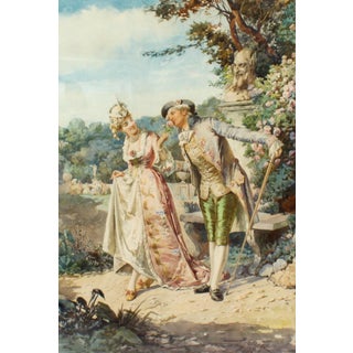 Belisario Gioja, The Romantic Walk, 19th Century, Watercolor, Framed For Sale