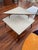 Super cool & retro - formica top, square, step table with atomic /Metal banding around legs and upper level. Perfect for...