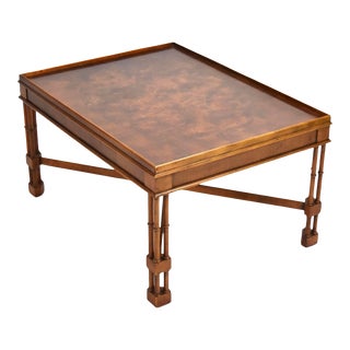 Vintage Baker Chinese Chippendale Coffee Cocktail Table Mahogany Burlwood Top For Sale