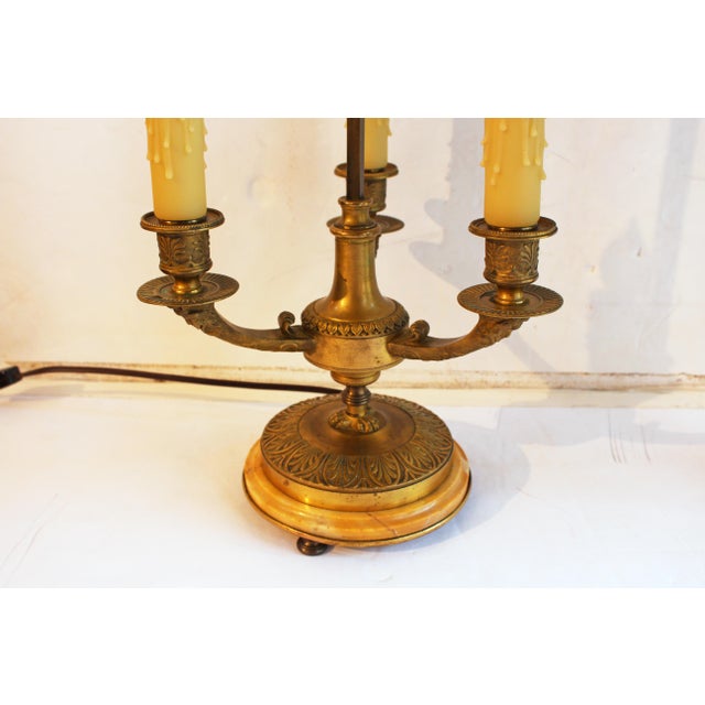 Metal Circa 1920 Pair of French Bronze and Marble Bouillotte Lamps For Sale - Image 7 of 9