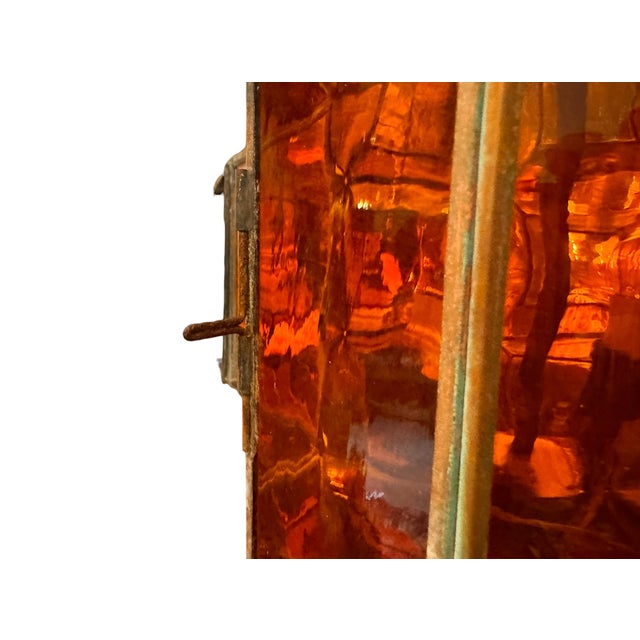 Metal Mid 20th Century Monumental Mid-Century Mexican "Morisco" Lantern in Deep Amber Glass For Sale - Image 7 of 15