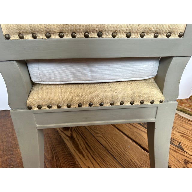 2010s Oly Studio Grey Painted & Raffia Side Chair For Sale - Image 5 of 9