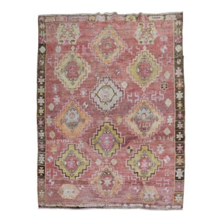 Geometric Vintage Turkish Room Size Rug - 6'10" x 8'10" For Sale