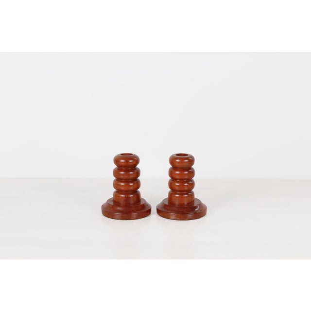 Wood Mid-Century Modern Pair of Hand-Turned Wood Candlesticks For Sale - Image 7 of 8