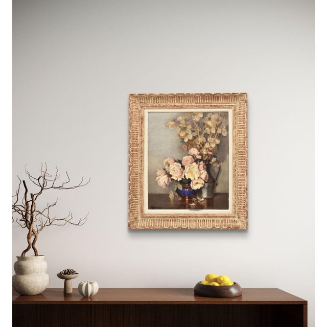 Flowers artwork, antique oil painting, Art Deco, Still Life with White Roses offered here is a beautiful oil painting on...