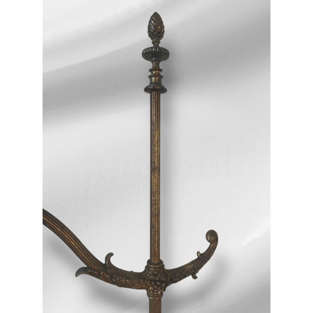 Metal Antique Brass Floor Lamp With Blue and White Shade For Sale - Image 7 of 12