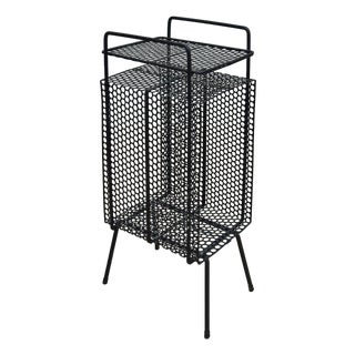 Vintage MCM Perforated Mesh Metal Atomic Magazine Holder Side Table Telephone Stand For Sale