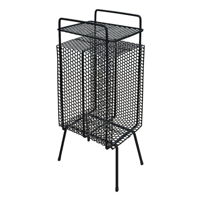Vintage MCM Perforated Mesh Metal Atomic Magazine Holder Side Table Telephone Stand For Sale