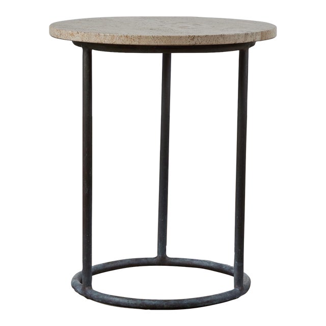 Walter Lamb Round Travertine Top Side Table Chairish