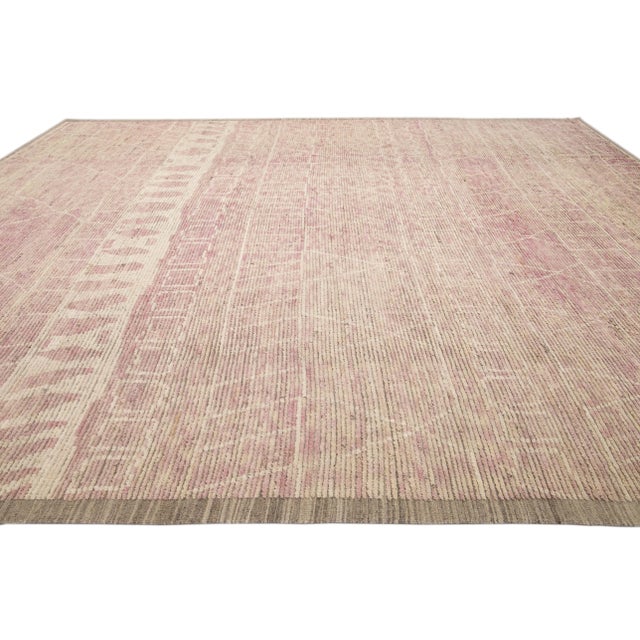 2020s Modern Moroccan Style Handmade Tribal Beige and Pink Oversize Boho Wool Rug For Sale - Image 5 of 10