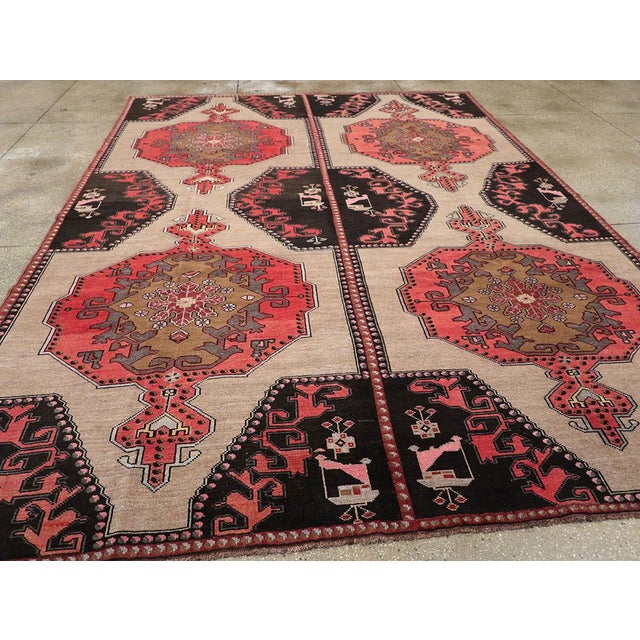 Charcoal Galerie Shabab Collection Mid-20th Century Turkish Anatolian Room Size Carpet For Sale - Image 8 of 10