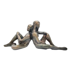 Bronzed Ceramic Impressionism Sculpture Girls Sitting Back to Back Signed 1994