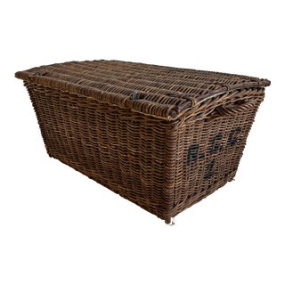 Antique Wicker Lidded Basket, Circa Early 20th Century For Sale