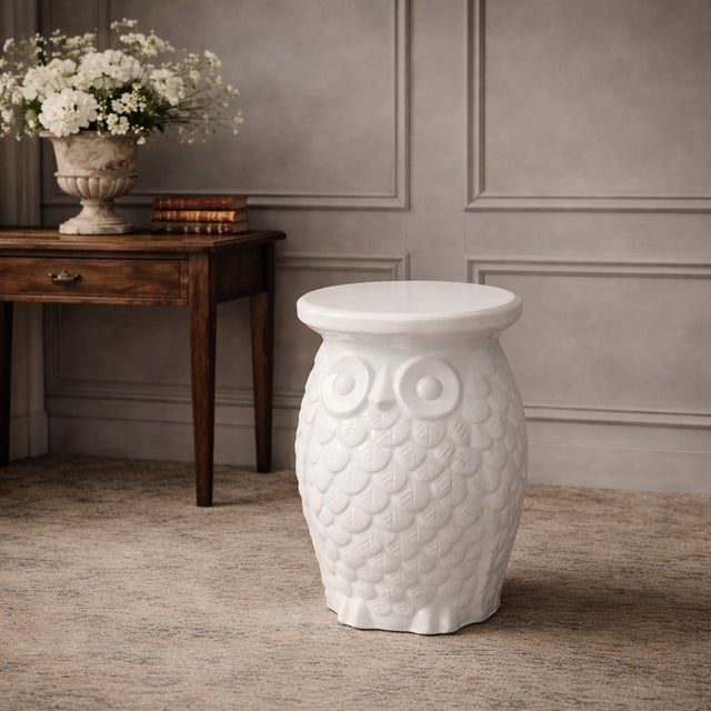 White Glazed Porcelain Owl Garden Seat, 18" For Sale In Raleigh - Image 6 of 6