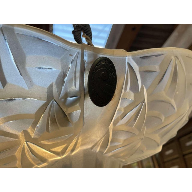 Art Deco Pendant Light in Molded-Pressed Glass from Degué For Sale - Image 10 of 18