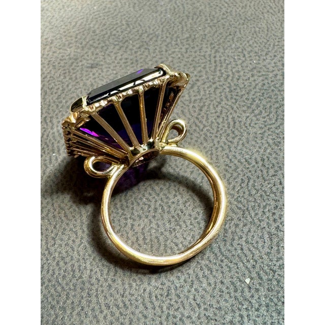 30 Carat Emerald Cut Amethyst Cocktail Ring in 14 Karat Rose Gold Bow Ring Size5 For Sale In New York - Image 6 of 18