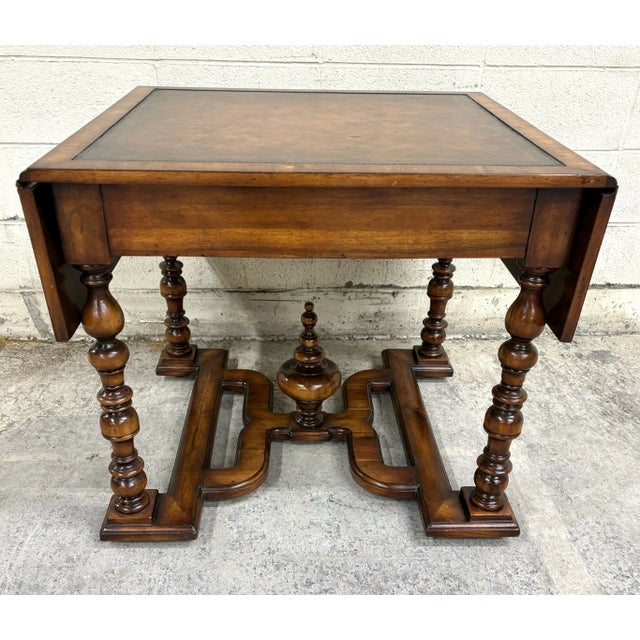 Vintage French Louis XIII Style Drop Leaf Leather Top Table by John Richard For Sale - Image 12 of 12