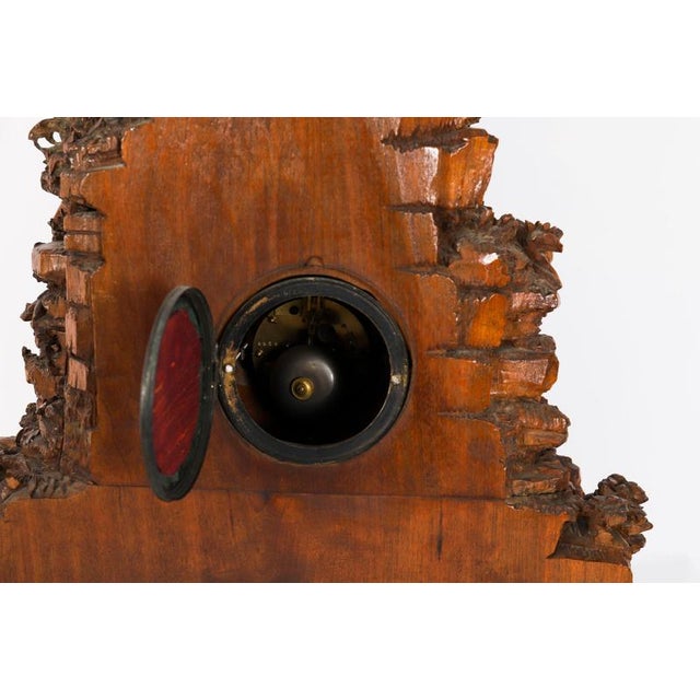 Antique Swiss Black Forest Carved Linden Wood Clock, 1890s For Sale - Image 12 of 18