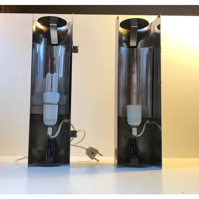 Vintage Scandinavian Stainless Steel Wall Sconces by K. S. Design, 1970s, Set of 2 For Sale - Image 4 of 9