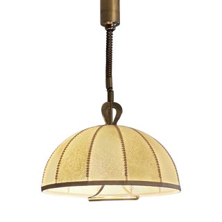 Large Leather, Vellum and Brass Cocoon Chandelier, Italy, 1950s For Sale