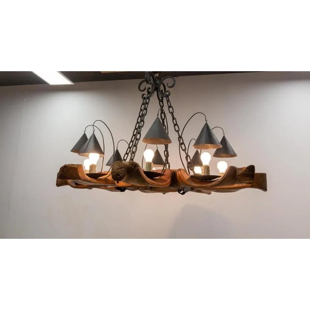 Wood Mid-Century French Four Yokes Pendant Light For Sale - Image 7 of 16