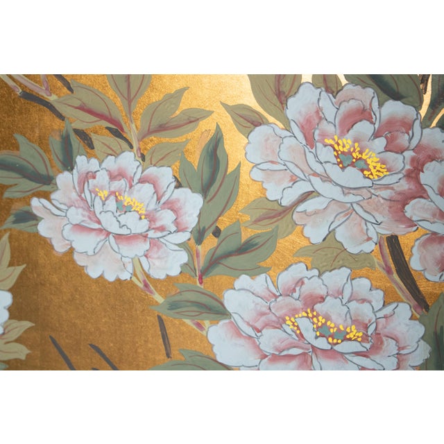 "White Peony", Japanese Late Showa Era Painted Byobu Screen For Sale - Image 10 of 18