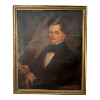 19th‑Century Framed Victorian Oil Portrait on Canvas of a Gentleman Holding Document - Antique Victorian Painting - Portraiture for Traditional Decor For Sale