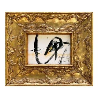 Contemporary Black and White Ink Painting in Vintage Frame For Sale