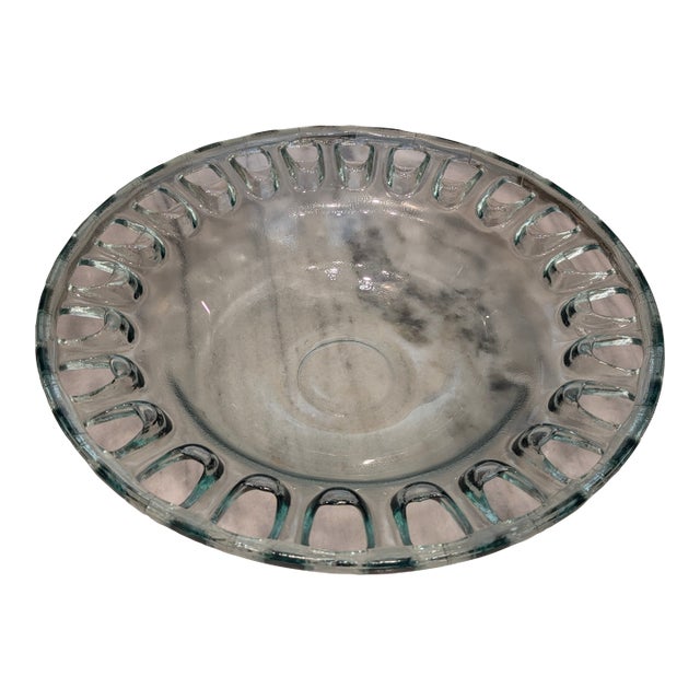 1970s Large Vintage Openwork Glass Bowl Centerpiece For Sale