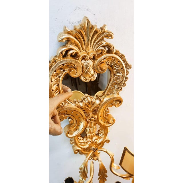 Wood Applique with Mirror and Gold Leaf with Parchment Lampshades For Sale - Image 14 of 18