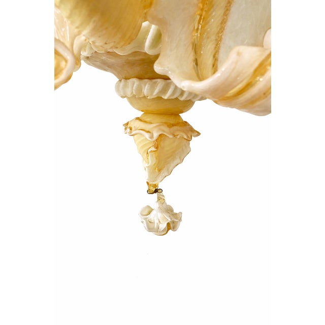 Murano Vintage Murano Glass Chandelier – Hand-Blown Italian Art Glass, Ivory & Gold For Sale - Image 4 of 4