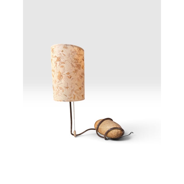 Amber Vintage Mid-Century Modern Sculptural Natural Stone & Wrought Iron Table Lamp With Fibrous Shade For Sale - Image 8 of 10