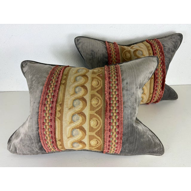 2020s Vintage Aubusson Tapestry Banded Pillows/ a Pair For Sale - Image 5 of 9