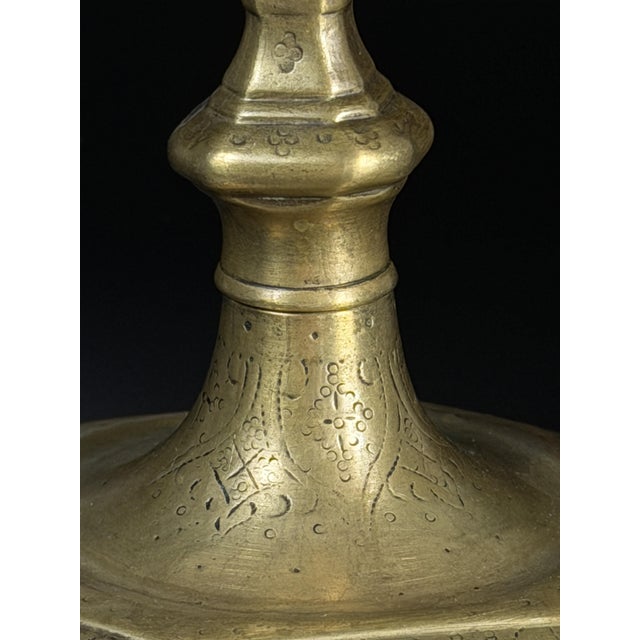 Baroque Engraved Brass Candlestick, 1700s For Sale - Image 4 of 11