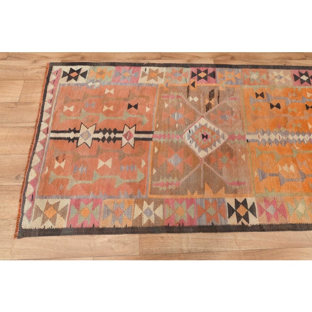1970s Vintage Turkish Handmade Wool Cotton Orange Runner Rug For Sale - Image 11 of 11