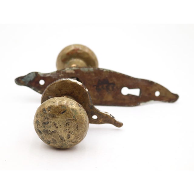 Arts & Crafts Antique Arts & Crafts Hammered Brass Passage Door Knob Set For Sale - Image 3 of 9
