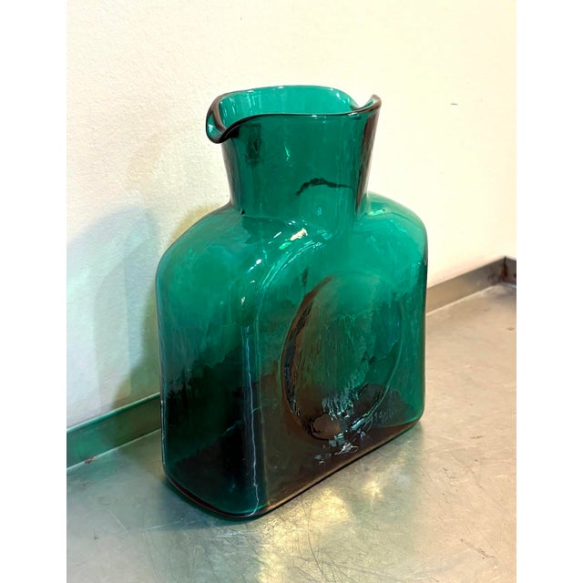 Blenko 1960s Blenko Hand Blown Glass Teal Pitcher For Sale - Image 4 of 5