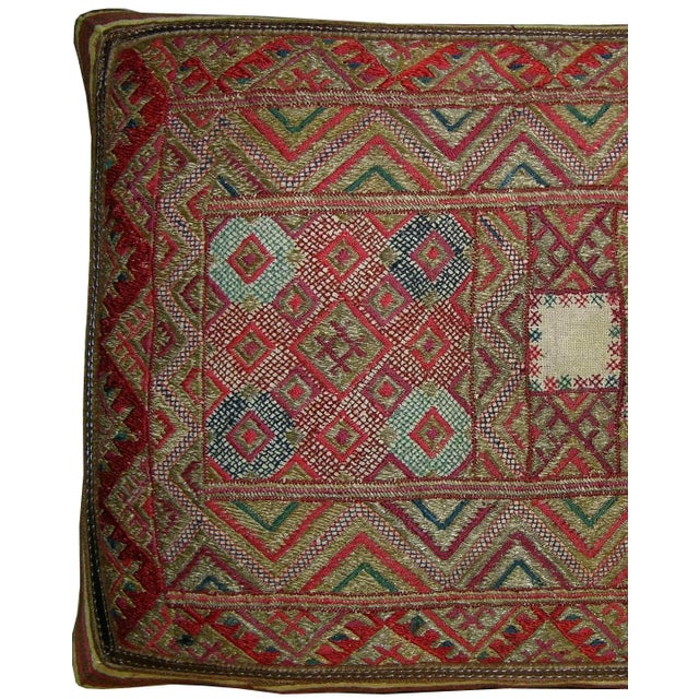 1880 Antique Metallic Silk Soumak Uzbak Pillow For Sale - Image 4 of 6
