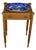 1984 Handcrafted One Drawer Bird’s Eye Maple Display Stand With Blue and White Platter For Sale