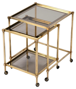 Brass Mirrored Border Nesting Tables with Glass Top from Maison Jansen, 1970s, Set of 2