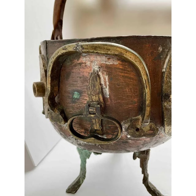 Copper Pot With Brass Accents and Handle For Sale - Image 4 of 7