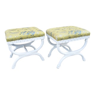 Vintage Neoclassical Style X Form Painted Benches-A Pair For Sale