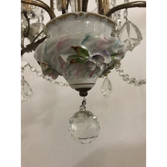 Beige Vintage Crystal & Porcelain Chandelier For Sale - Image 8 of 15