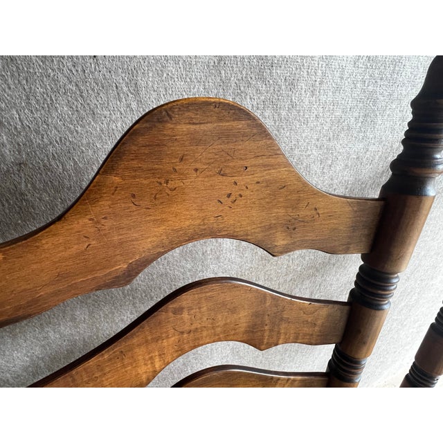 Brown Vintage Pair of French Country Ladder Back Rush Seat Chairs For Sale - Image 8 of 12