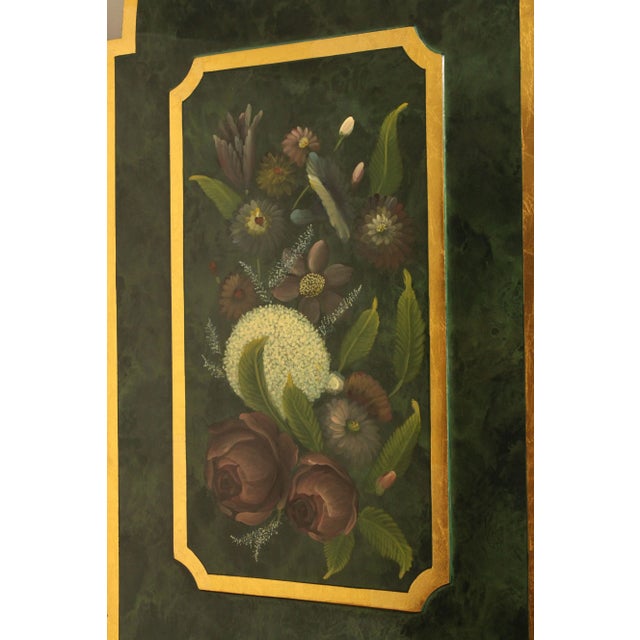 Green Artmax Vintage Floral Decorated Three Panel Screen For Sale - Image 8 of 12
