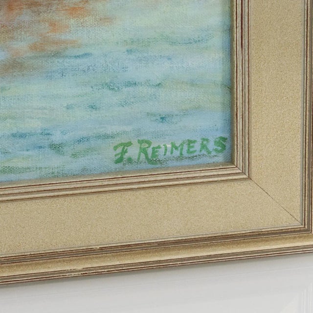 Mid 20th Century Brooklyn Transfer East River Crossing Oil on Canvas Painting Frederick Reimers For Sale - Image 5 of 12