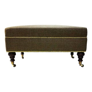 Edwardian Bench Ottoman with Brass Nails & Solid Brass Casters in Ralph Lauren Fabric For Sale
