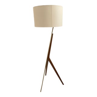 West Elm Walnut and Brass Floor Lamp For Sale