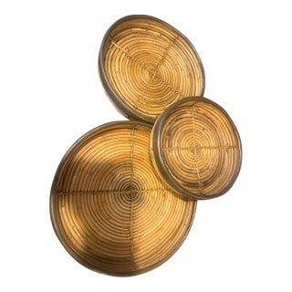 1970s Attributed to Gabriella Crespi Rattan and Brass Nesting Trays For Sale