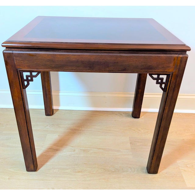 Brown Drexel Heritage Chinese Chippendale Banded Mahogany Side Tables, Pair For Sale - Image 8 of 15